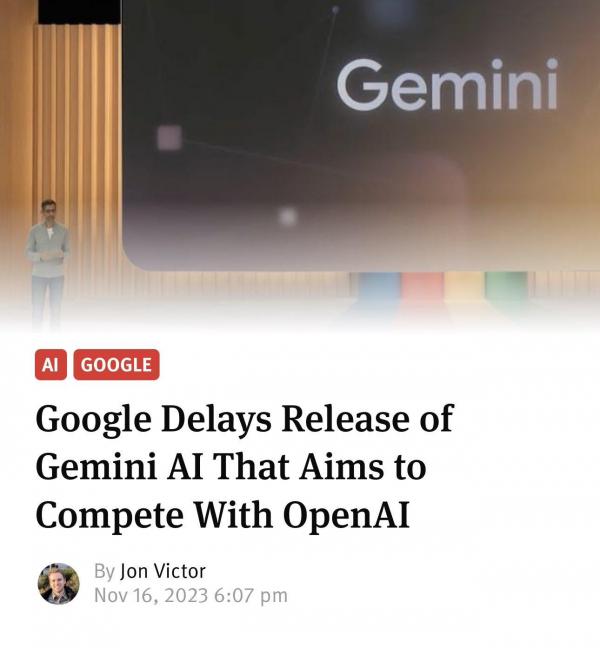 消息称谷歌 Gemini 模型“难产” 推迟至明年第一季度 前沿资讯 第1张