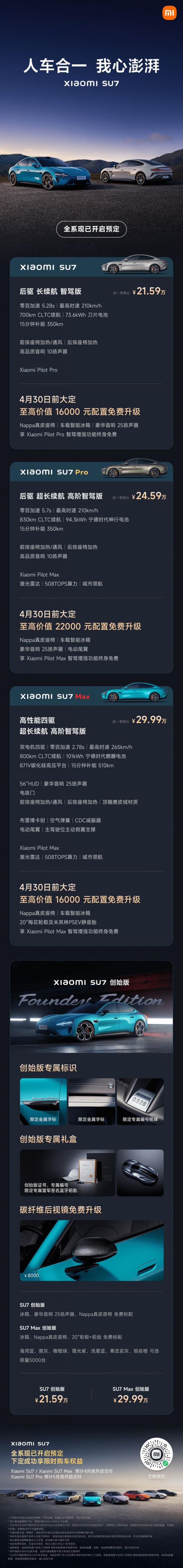 小米汽车SU7正式发布 标准版21.59万元 前沿资讯 第2张