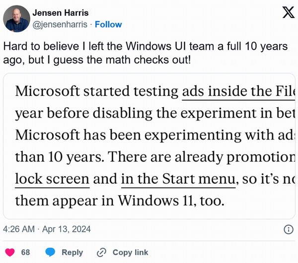 前用户体验主管吐槽微软：Windows11优化的真不行 前沿资讯 第1张